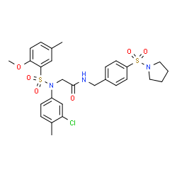 ChemSpider 2D Image | N~2~-(3-Chloro-4-methylphenyl)-N~2~-[(2-methoxy-5-methylphenyl)sulfonyl]-N-[4-(1-pyrrolidinylsulfonyl)benzyl]glycinamide | C28H32ClN3O6S2