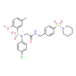 ChemSpider 2D Image | N~2~-(4-Chlorophenyl)-N~2~-[(2-methoxy-5-methylphenyl)sulfonyl]-N-[4-(1-piperidinylsulfonyl)benzyl]glycinamide | C28H32ClN3O6S2