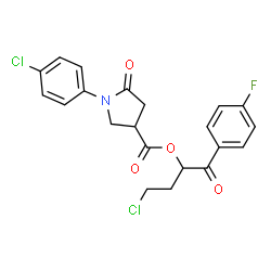 ChemSpider 2D Image | 4-Chloro-1-(4-fluorophenyl)-1-oxo-2-butanyl 1-(4-chlorophenyl)-5-oxo-3-pyrrolidinecarboxylate | C21H18Cl2FNO4
