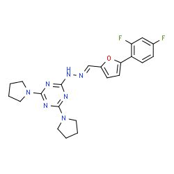 ChemSpider 2D Image | 2-[(2E)-2-{[5-(2,4-Difluorophenyl)-2-furyl]methylene}hydrazino]-4,6-di(1-pyrrolidinyl)-1,3,5-triazine | C22H23F2N7O