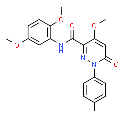 ChemSpider 2D Image | N-(2,5-Dimethoxyphenyl)-1-(4-fluorophenyl)-4-methoxy-6-oxo-1,6-dihydro-3-pyridazinecarboxamide | C20H18FN3O5