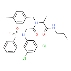 ChemSpider 2D Image | N-(3,5-Dichlorophenyl)-N-(phenylsulfonyl)glycyl-N~2~-(4-methylbenzyl)-N-propylalaninamide | C28H31Cl2N3O4S