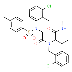 ChemSpider 2D Image | 2-[(2-Chlorobenzyl){N-(3-chloro-2-methylphenyl)-N-[(4-methylphenyl)sulfonyl]glycyl}amino]-N-methylbutanamide | C28H31Cl2N3O4S