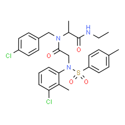 ChemSpider 2D Image | N-(3-Chloro-2-methylphenyl)-N-[(4-methylphenyl)sulfonyl]glycyl-N~2~-(4-chlorobenzyl)-N-ethylalaninamide | C28H31Cl2N3O4S