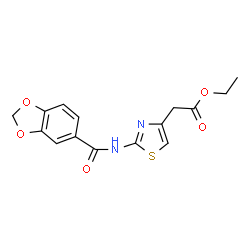 ChemSpider 2D Image | Ethyl {2-[(1,3-benzodioxol-5-ylcarbonyl)amino]-1,3-thiazol-4-yl}acetate | C15H14N2O5S
