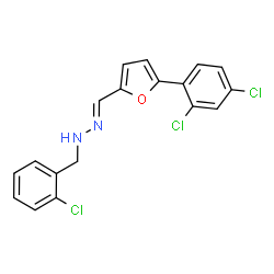 ChemSpider 2D Image | (2E)-1-(2-Chlorobenzyl)-2-{[5-(2,4-dichlorophenyl)-2-furyl]methylene}hydrazine | C18H13Cl3N2O