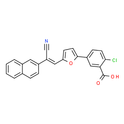 ChemSpider 2D Image | 2-Chloro-5-{5-[(Z)-2-cyano-2-(2-naphthyl)vinyl]-2-furyl}benzoic acid | C24H14ClNO3