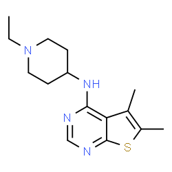 ChemSpider 2D Image | N-(1-Ethyl-4-piperidinyl)-5,6-dimethylthieno[2,3-d]pyrimidin-4-amine | C15H22N4S