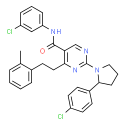 ChemSpider 2D Image | N-(3-Chlorophenyl)-2-[2-(4-chlorophenyl)-1-pyrrolidinyl]-4-[2-(2-methylphenyl)ethyl]-5-pyrimidinecarboxamide | C30H28Cl2N4O