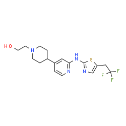 ChemSpider 2D Image | 2-[4-(2-{[5-(2,2,2-Trifluoroethyl)-1,3-thiazol-2-yl]amino}-4-pyridinyl)-1-piperidinyl]ethanol | C17H21F3N4OS