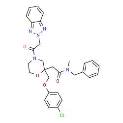 ChemSpider 2D Image | 2-{4-(2H-Benzotriazol-2-ylacetyl)-2-[(4-chlorophenoxy)methyl]-2-morpholinyl}-N-benzyl-N-methylacetamide | C29H30ClN5O4