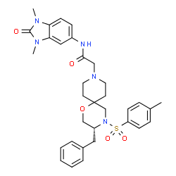 ChemSpider 2D Image | 2-{(3R)-3-Benzyl-4-[(4-methylphenyl)sulfonyl]-1-oxa-4,9-diazaspiro[5.5]undec-9-yl}-N-(1,3-dimethyl-2-oxo-2,3-dihydro-1H-benzimidazol-5-yl)acetamide | C33H39N5O5S
