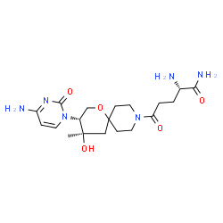 ChemSpider 2D Image | (2S)-2-Amino-5-[(3R,4R)-3-(4-amino-2-oxo-1(2H)-pyrimidinyl)-4-hydroxy-4-methyl-1-oxa-9-azaspiro[5.5]undec-9-yl]-5-oxopentanamide | C19H30N6O5