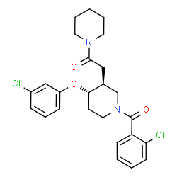 ChemSpider 2D Image | 2-[(3S,4S)-1-(2-Chlorobenzoyl)-4-(3-chlorophenoxy)-3-piperidinyl]-1-(1-piperidinyl)ethanone | C25H28Cl2N2O3