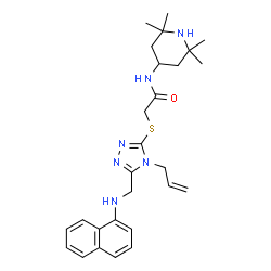 ChemSpider 2D Image | 2-({4-Allyl-5-[(1-naphthylamino)methyl]-4H-1,2,4-triazol-3-yl}sulfanyl)-N-(2,2,6,6-tetramethyl-4-piperidinyl)acetamide | C27H36N6OS