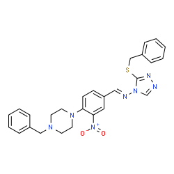 ChemSpider 2D Image | (E)-1-[4-(4-Benzyl-1-piperazinyl)-3-nitrophenyl]-N-[3-(benzylsulfanyl)-4H-1,2,4-triazol-4-yl]methanimine | C27H27N7O2S