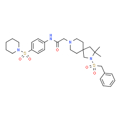 ChemSpider 2D Image | 2-[2-(Benzylsulfonyl)-3,3-dimethyl-2,8-diazaspiro[4.5]dec-8-yl]-N-[4-(1-piperidinylsulfonyl)phenyl]acetamide | C30H42N4O5S2