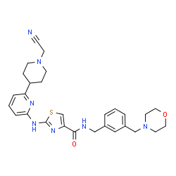 ChemSpider 2D Image | 2-({6-[1-(Cyanomethyl)-4-piperidinyl]-2-pyridinyl}amino)-N-[3-(4-morpholinylmethyl)benzyl]-1,3-thiazole-4-carboxamide | C28H33N7O2S