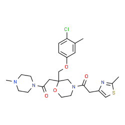 ChemSpider 2D Image | 1-{2-[(4-Chloro-3-methylphenoxy)methyl]-2-[2-(4-methyl-1-piperazinyl)-2-oxoethyl]-4-morpholinyl}-2-(2-methyl-1,3-thiazol-4-yl)ethanone | C25H33ClN4O4S