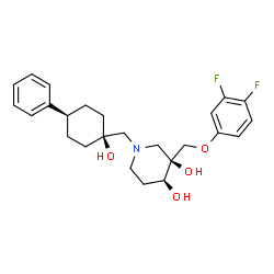 ChemSpider 2D Image | (3S,4S)-3-[(3,4-Difluorophenoxy)methyl]-1-[(cis-1-hydroxy-4-phenylcyclohexyl)methyl]-3,4-piperidinediol | C25H31F2NO4