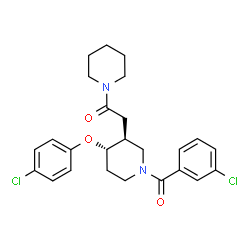 ChemSpider 2D Image | 2-[(3S,4S)-1-(3-Chlorobenzoyl)-4-(4-chlorophenoxy)-3-piperidinyl]-1-(1-piperidinyl)ethanone | C25H28Cl2N2O3