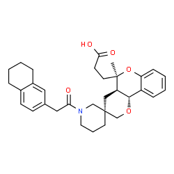 ChemSpider 2D Image | 3-[(3R,4a'R,5'R,10b'R)-5'-Methyl-1-(5,6,7,8-tetrahydro-2-naphthalenylacetyl)-4a',10b'-dihydro-4'H,5'H-spiro[piperidine-3,3'-pyrano[3,2-c]chromen]-5'-yl]propanoic acid | C32H39NO5