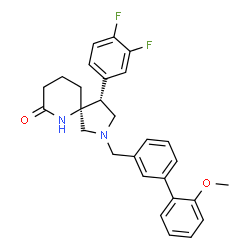 ChemSpider 2D Image | (4R,5S)-4-(3,4-Difluorophenyl)-2-[(2'-methoxy-3-biphenylyl)methyl]-2,6-diazaspiro[4.5]decan-7-one | C28H28F2N2O2