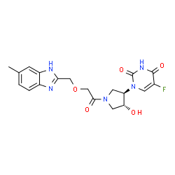 ChemSpider 2D Image | 5-Fluoro-1-[(3R,4R)-4-hydroxy-1-{[(6-methyl-1H-benzimidazol-2-yl)methoxy]acetyl}-3-pyrrolidinyl]-2,4(1H,3H)-pyrimidinedione | C19H20FN5O5