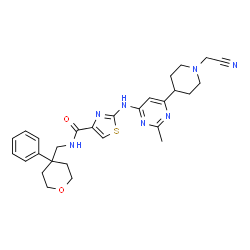 ChemSpider 2D Image | 2-({6-[1-(Cyanomethyl)-4-piperidinyl]-2-methyl-4-pyrimidinyl}amino)-N-[(4-phenyltetrahydro-2H-pyran-4-yl)methyl]-1,3-thiazole-4-carboxamide | C28H33N7O2S