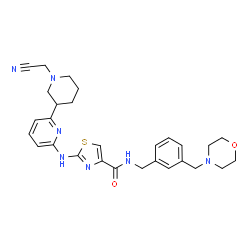 ChemSpider 2D Image | 2-({6-[1-(Cyanomethyl)-3-piperidinyl]-2-pyridinyl}amino)-N-[3-(4-morpholinylmethyl)benzyl]-1,3-thiazole-4-carboxamide | C28H33N7O2S