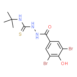 ChemSpider 2D Image | 2-(3,5-Dibromo-4-hydroxybenzoyl)-N-(2-methyl-2-propanyl)hydrazinecarbothioamide | C12H15Br2N3O2S