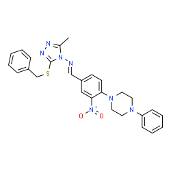 ChemSpider 2D Image | (E)-N-[3-(Benzylsulfanyl)-5-methyl-4H-1,2,4-triazol-4-yl]-1-[3-nitro-4-(4-phenyl-1-piperazinyl)phenyl]methanimine | C27H27N7O2S