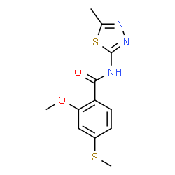 ChemSpider 2D Image | 2-Methoxy-4-(methylsulfanyl)-N-(5-methyl-1,3,4-thiadiazol-2-yl)benzamide | C12H13N3O2S2