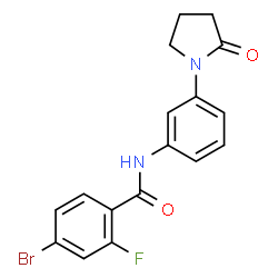 ChemSpider 2D Image | 4-Bromo-2-fluoro-N-[3-(2-oxo-1-pyrrolidinyl)phenyl]benzamide | C17H14BrFN2O2