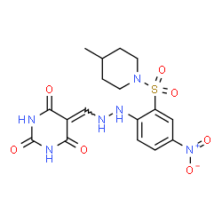 ChemSpider 2D Image | 5-[(2-{2-[(4-Methyl-1-piperidinyl)sulfonyl]-4-nitrophenyl}hydrazino)methylene]-2,4,6(1H,3H,5H)-pyrimidinetrione | C17H20N6O7S