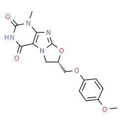 ChemSpider 2D Image | (7S)-7-[(4-Methoxyphenoxy)methyl]-1-methyl-6,7-dihydro[1,3]oxazolo[2,3-f]purine-2,4(1H,3H)-dione | C16H16N4O5