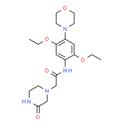 ChemSpider 2D Image | N-[2,5-Diethoxy-4-(4-morpholinyl)phenyl]-2-(3-oxo-1-piperazinyl)acetamide | C20H30N4O5