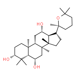 ChemSpider 2D Image | (3alpha,5beta,6alpha,8alpha,9beta,10alpha,12alpha,13alpha,14beta,17alpha)-20,25-Epoxydammarane-3,6,12-triol | C30H52O4