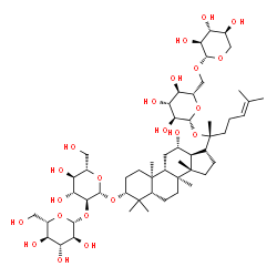 ChemSpider 2D Image | (3alpha,5beta,8alpha,9beta,10alpha,12alpha,13alpha,14beta,17alpha,20R)-12-Hydroxy-20-{[6-O-(beta-L-xylopyranosyl)-beta-L-glucopyranosyl]oxy}dammar-24-en-3-yl 2-O-beta-L-glucopyranosyl-beta-L-glucopyra
noside | C53H90O22