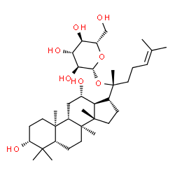 ChemSpider 2D Image | (3alpha,5beta,8alpha,9beta,10alpha,12alpha,13alpha,14beta,17alpha,20R)-3,12-Dihydroxydammar-24-en-20-yl beta-L-glucopyranoside | C36H62O8