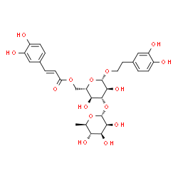 ChemSpider 2D Image | 2-(3,4-Dihydroxyphenyl)ethyl 3-O-(6-deoxy-alpha-D-mannopyranosyl)-6-O-[(2E)-3-(3,4-dihydroxyphenyl)-2-propenoyl]-beta-L-glucopyranoside | C29H36O15