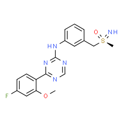 ChemSpider 2D Image | 4-(4-Fluoro-2-methoxyphenyl)-N-{3-[(S-methylsulfonimidoyl)methyl]phenyl}-1,3,5-triazin-2-amine | C18H18FN5O2S