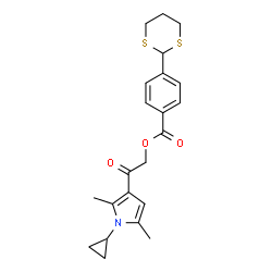 ChemSpider 2D Image | 2-(1-Cyclopropyl-2,5-dimethyl-1H-pyrrol-3-yl)-2-oxoethyl 4-(1,3-dithian-2-yl)benzoate | C22H25NO3S2
