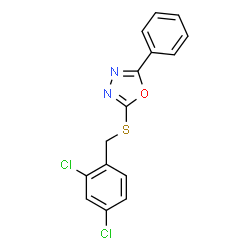 ChemSpider 2D Image | 2-(2,4-Dichloro-benzylsulfanyl)-5-phenyl-[1,3,4]oxadiazole | C15H10Cl2N2OS