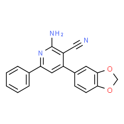 ChemSpider 2D Image | 2-Amino-4-(1,3-benzodioxol-5-yl)-6-phenylnicotinonitrile | C19H13N3O2