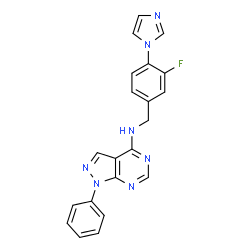 ChemSpider 2D Image | N-[3-Fluoro-4-(1H-imidazol-1-yl)benzyl]-1-phenyl-1H-pyrazolo[3,4-d]pyrimidin-4-amine | C21H16FN7