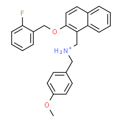 ChemSpider 2D Image | {2-[(2-Fluorobenzyl)oxy]-1-naphthyl}-N-(4-methoxybenzyl)methanaminium | C26H25FNO2