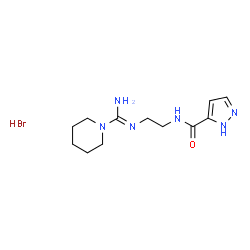 ChemSpider 2D Image | N-(2-{(E)-[Amino(1-piperidinyl)methylene]amino}ethyl)-1H-pyrazole-5-carboxamide hydrobromide (1:1) | C12H21BrN6O