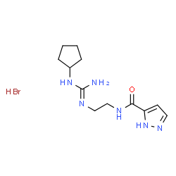 ChemSpider 2D Image | N-(2-{(E)-[Amino(cyclopentylamino)methylene]amino}ethyl)-1H-pyrazole-5-carboxamide hydrobromide (1:1) | C12H21BrN6O