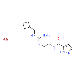 ChemSpider 2D Image | N-{2-[(E)-{Amino[(cyclobutylmethyl)amino]methylene}amino]ethyl}-1H-pyrazole-5-carboxamide hydrobromide (1:1) | C12H21BrN6O